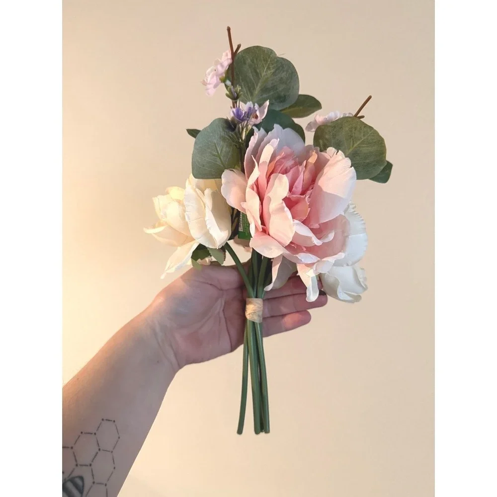 Lot 3 Faux Peony Rose Flowers Pink Peach Bridal Bouquet Wedding Decor Silk Party